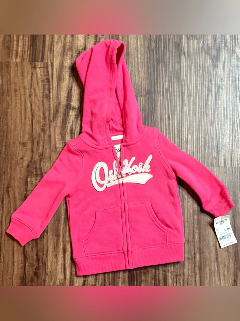OshKosh B’gosh Baby Girls 6-9 Months Jacket Pink Full Zip Hooded NWT